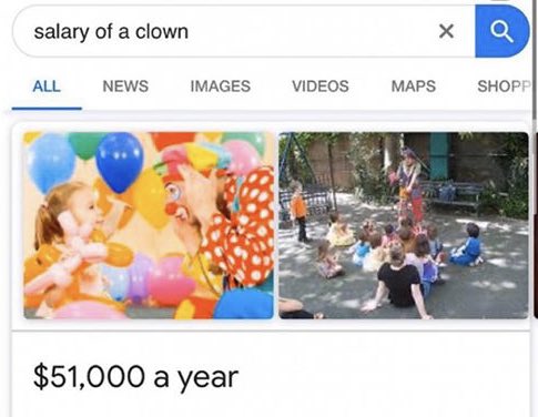 bitchalations's tweet photo. It pays $51,000 to be a clown and y’all bitches out here doing it for free????? 🥴🤡 https://t.co/h5ogJEksBk