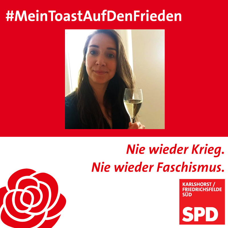 #MeinToastAufDenFrieden von Mélanie Reuter: 

"Frieden ist für alle da: Jede/r kann sich bedienen, ganz viel davon bekommen, ewig damit leben und auch wenn es zum greifen nah ist, kann es jeden Augenblick verschwinden: das muss uns bewusst sein, insbesondere an diesem Feiertag."
