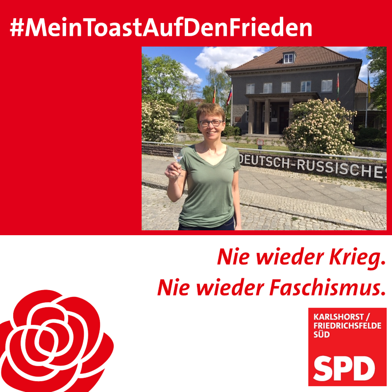 Kathrin Söhnels Statement als #MeinToastAufDenFrieden vor dem Deutsch-Russischen Museum in #Berlin #Karlshorst:

"Dauerhafter Frieden bedingt Aufarbeitung, Erkenntnis, Versöhnung und Zusammenarbeit. Lassen wir die Dialoge nicht abreißen!"

#8Mai 
#TagDerBefreiung