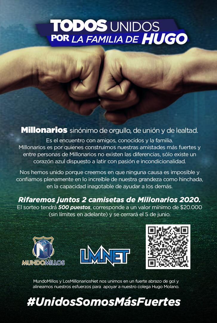 MundoMillos's tweet photo. #MillonariosSomosTodos
#TodosUnidosPorLaFamiliaDeHugo 
Nos unimos entre @MundoMillos y @losmillonarios para ayudar a @hugobogota y su familia con una rifa de 2 camisetas de @MillosFCoficial.

Para participar ingresa al siguiente link: 
https://t.co/Tkx6FV0sZ8 https://t.co/futDB8PtsY