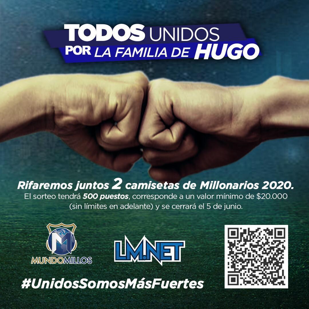 MundoMillos's tweet photo. #MillonariosSomosTodos
#TodosUnidosPorLaFamiliaDeHugo 
Nos unimos entre @MundoMillos y @losmillonarios para ayudar a @hugobogota y su familia con una rifa de 2 camisetas de @MillosFCoficial.

Para participar ingresa al siguiente link: 
https://t.co/Tkx6FV0sZ8 https://t.co/futDB8PtsY