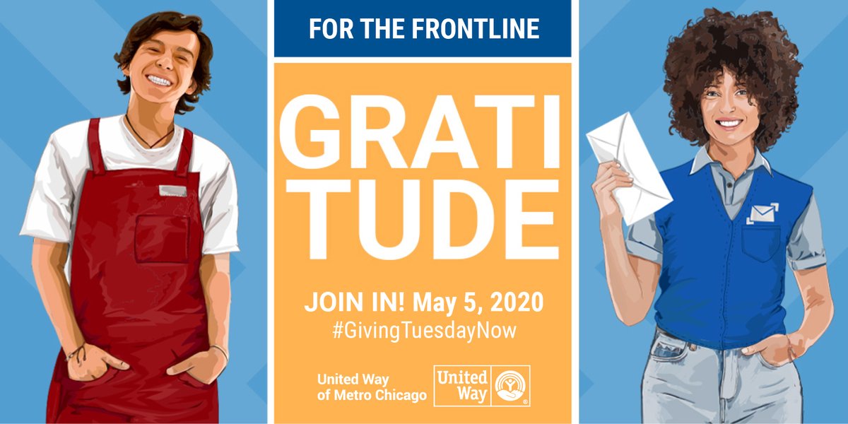 unitedwaychi's tweet photo. It’s time to do what our city does best — rally around each other. Make a donation to the #ChicagoCOVIDFund on May 5 to help neighbors experiencing job loss, lack of food, &amp; strains on childcare due to COVID-19. #GivingTuesdayNow #TakeCareChicago https://t.co/6AmhYU55nC