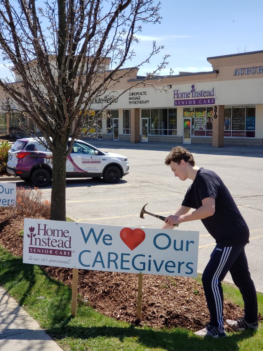 BrendaEnright's tweet photo. Today I solicited the help of my son to put our signs up showing our deep admiration for our CAREGivers and the work they do! #Etobicoke #Mississauga #Kitchener #Waterloo #mothersonroadtrip #bondingtime https://t.co/Fsaghb7mcU