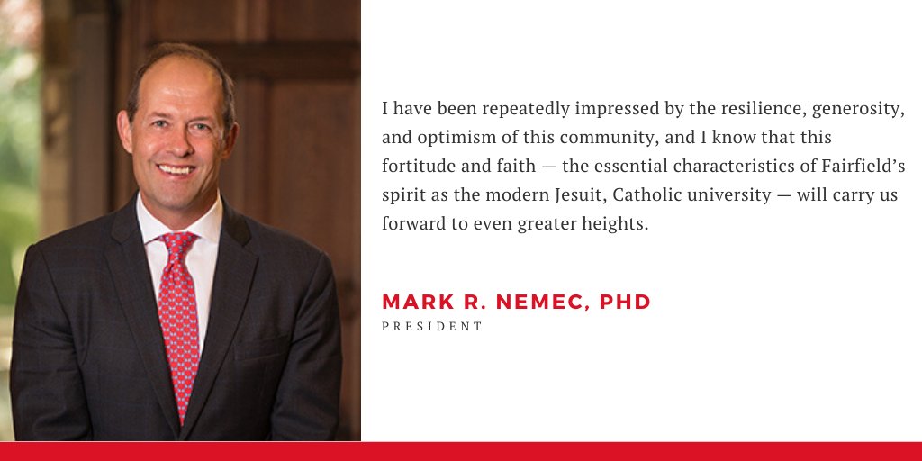 FairfieldU's tweet photo. As the spring semester draws to a close, President @marknemec, applauds faculty and student perseverance, innovation, and commitment to excellence. https://t.co/8XeGnQjgi6 #FairfieldU #WeAreStags https://t.co/DlGbUs7zkH
