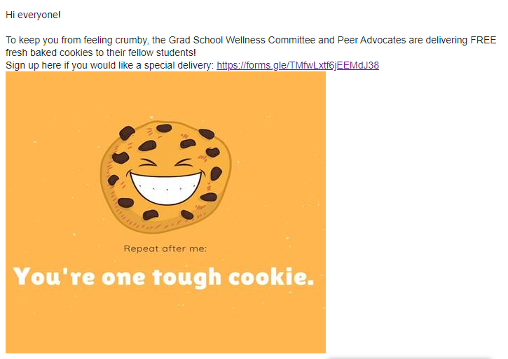 BrittMStew's tweet photo. There is never a bad day to receive free cookies, but it was especially nice today. #UTSWwellness @UTSWGradSchool https://t.co/UFwEP9bMRf