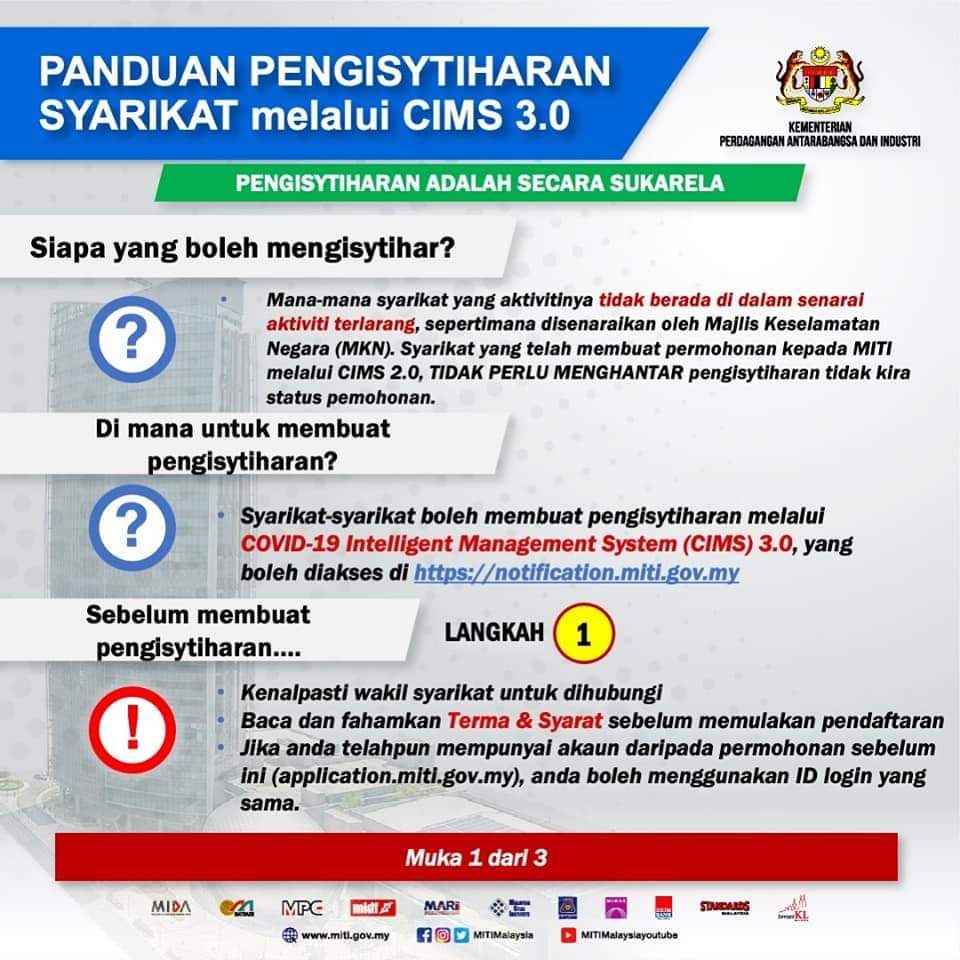 ci2cdperak's tweet photo. Tuan/puan boleh lihat panduan pengisytiharaan syarikat melalui CIMS 3.0 dibawah https://t.co/wlhiONofiX
#staysafe #patuhiSOP #MengimbangiEkonomidanKesihatan #pkpb #ci2cd #kitajagakita https://t.co/X0b2k2Owcx