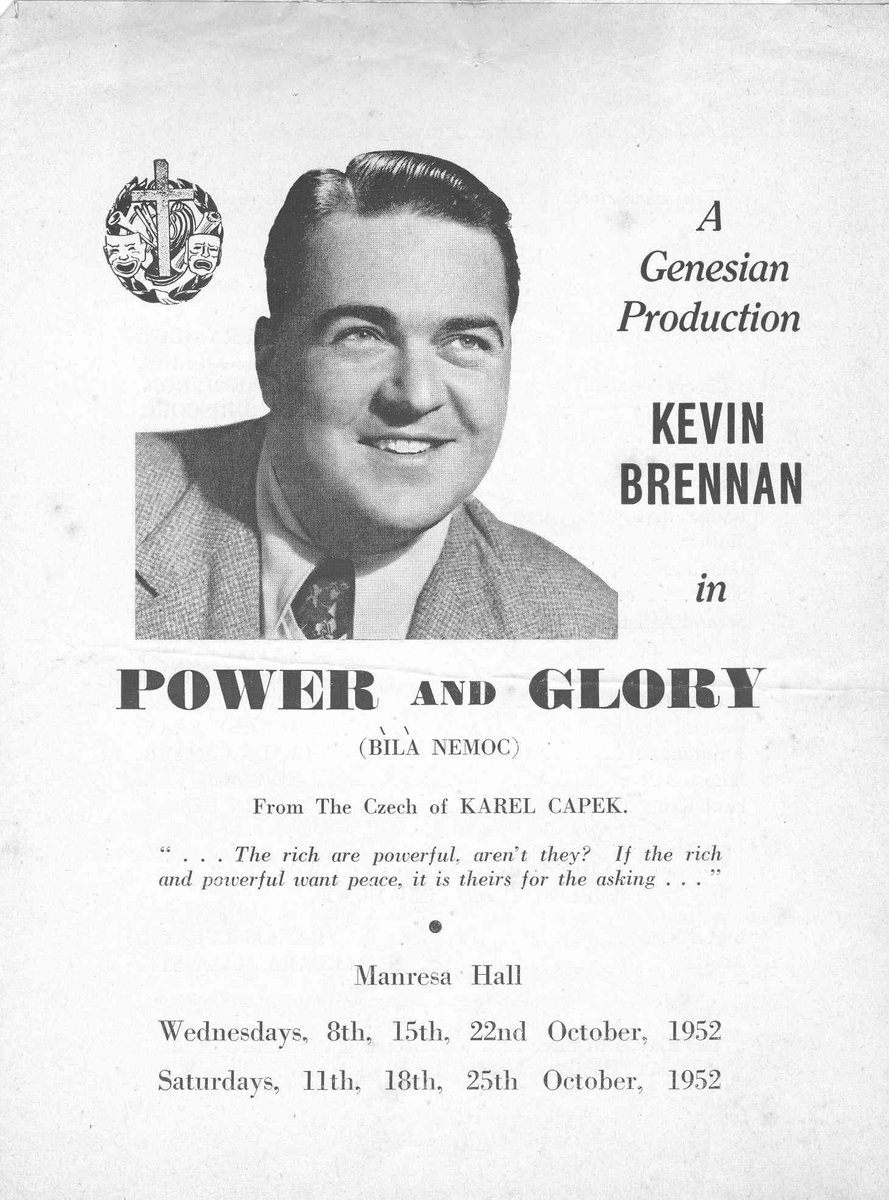 genesians's tweet photo. A change of pace for our #GenesianPhotoRequests for today with the programme for #PowerAndGlory by #KarelCapek produced by #BruceStewart in 1952 going out to Chris Mellor whose aunt Marcella Wockner was in the production! This was staged at Manresa Hall in North Sydney. π https://t.co/YpBW51merB