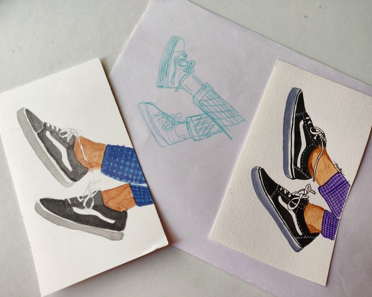 diary_tale's tweet photo. The progress.

Center is the idea, left is the colour try and right is the final sketch.

Made a youtube video of this. Link - https://t.co/t5FhEUnZP5

#diarytale #illustration #watercolor #shoes #shoesaddict #painting #watercolorpainting #workfromhome  #converse #shoes👟 https://t.co/82vqZNuVHR