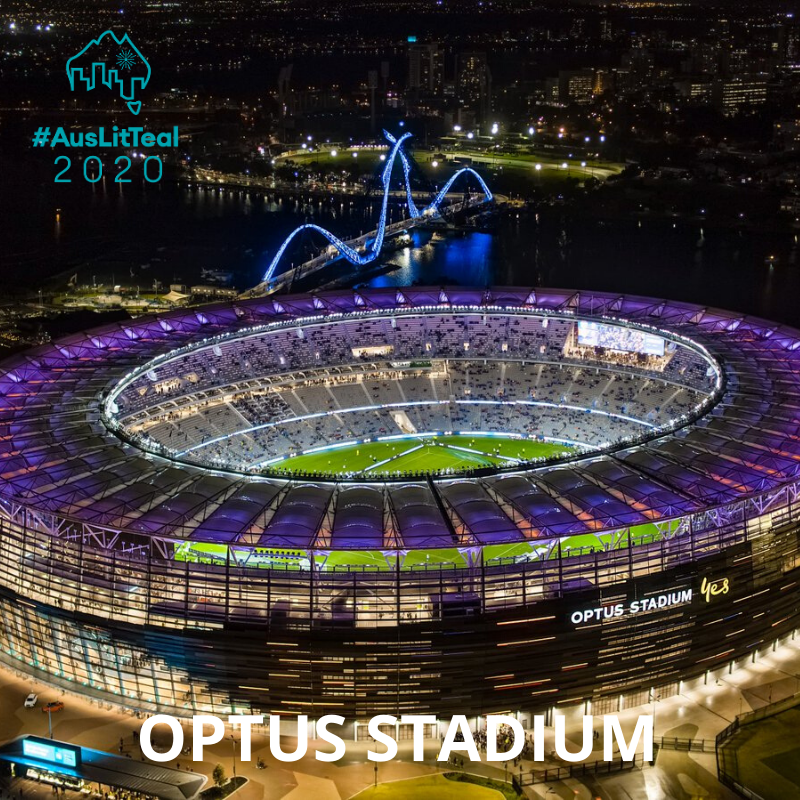 auslitteal's tweet photo. Thank you @optusstadium for taking part in the official #AusLitTeal2020 campaign and for supporting @Auslitteal in raising much needed public awareness for Ovarian Cancer.
#worldovariancancerday #worldovariancancerday2020 #WOCD #WOCD2020 #teallights #citylights #ovarian https://t.co/mmWXJrpgy0