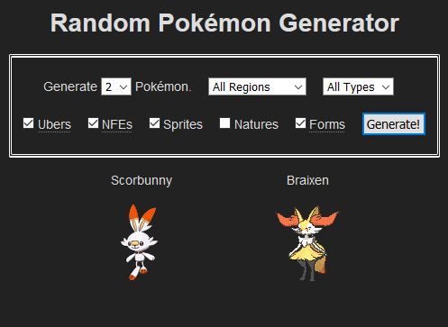 I wanted 2 pokemon to fuse and the random generator knows what I like. 