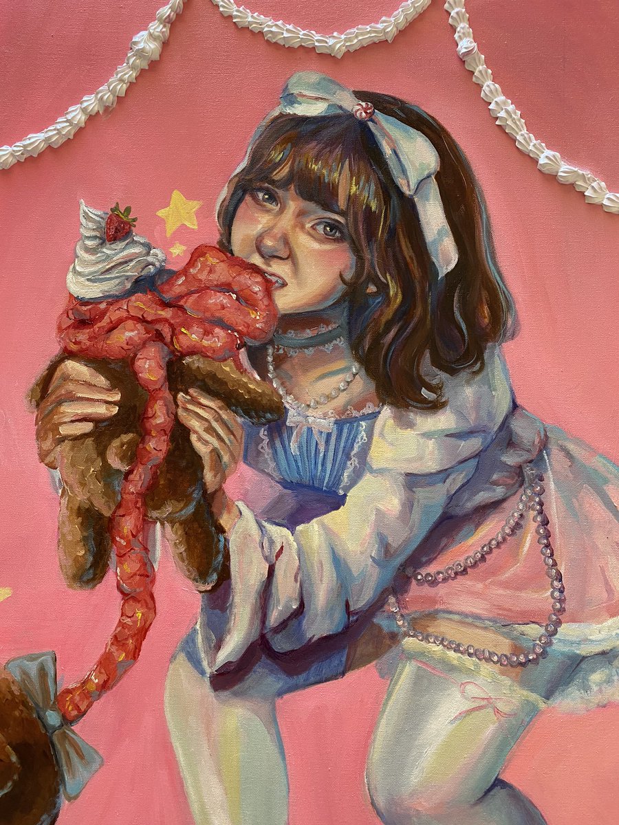 flwr_road's tweet photo. “Bel Devouring her Teddy” 
Oil on Canvas
~im not sure if she’s done but here she is!!! https://t.co/vaD41vs7Dw