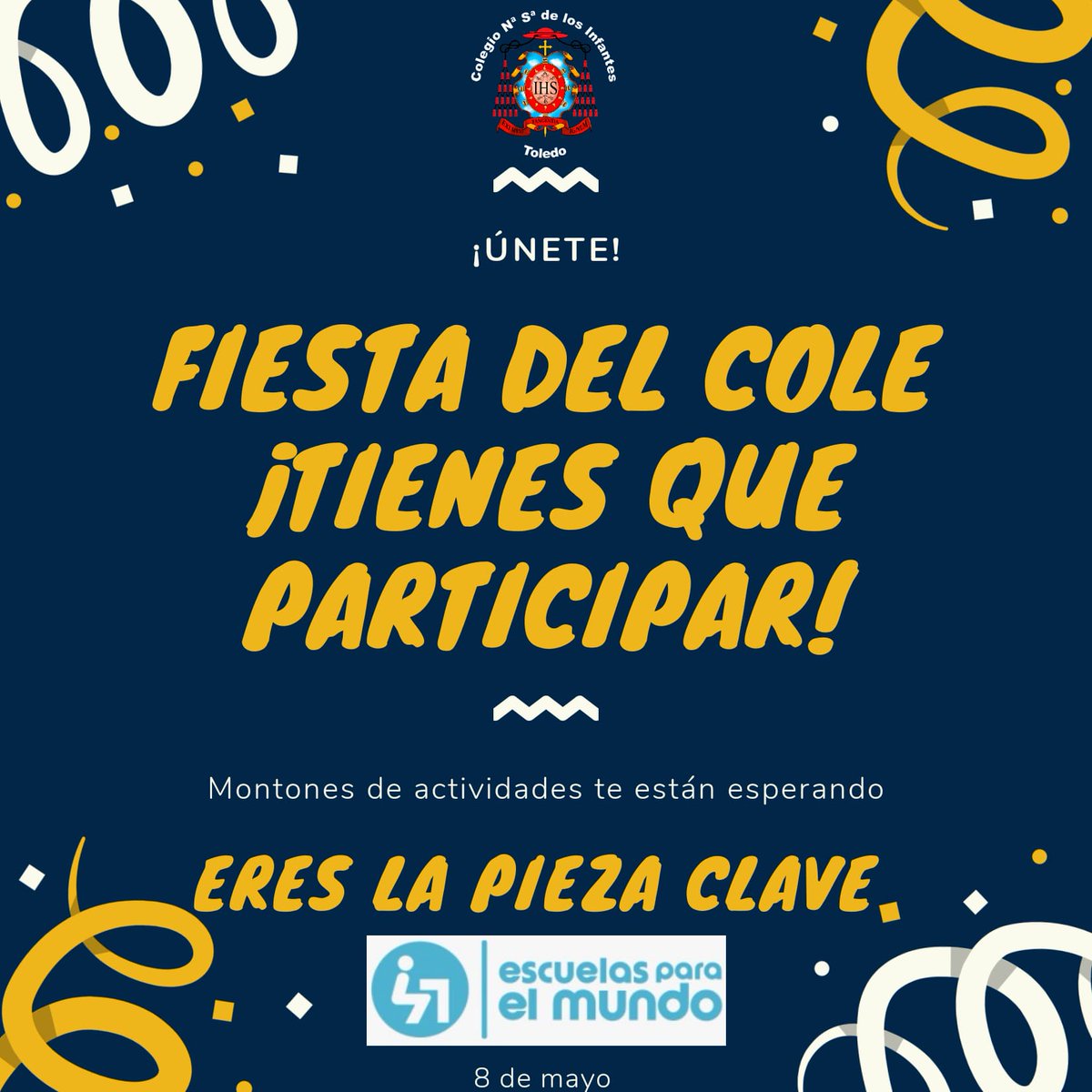 infantes_toledo's tweet photo. Mañana comienza una semana un tanto especial; el viernes día 8 de mayo es la fiesta del cole. Y como no podía ser de otra forma lo pasaremos en grande.  Vuestras familias recibirán indicaciones para participar en las diferentes actividades. 
🎉🥳💪👏
#SomosInfantes #FiestaDelCole https://t.co/iDTkJ9ScNT