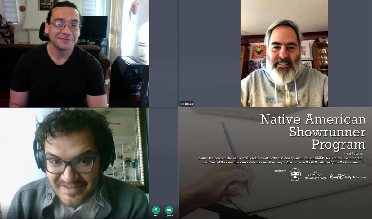 LASKINSFEST's tweet image. Inaugural Native American Showrunner Program Fellow John Timothy (Muscogee Creek) has his 2nd meeting with the executive producer of NBC's AP BIO! Another great session! Excited to see John's new project! Great thx 2 Donick Cary for your time, energy and support! #nativewriter