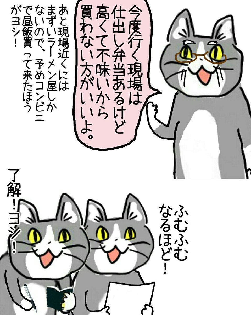 現場のメシ情報は先輩に聞くべし #現場猫 