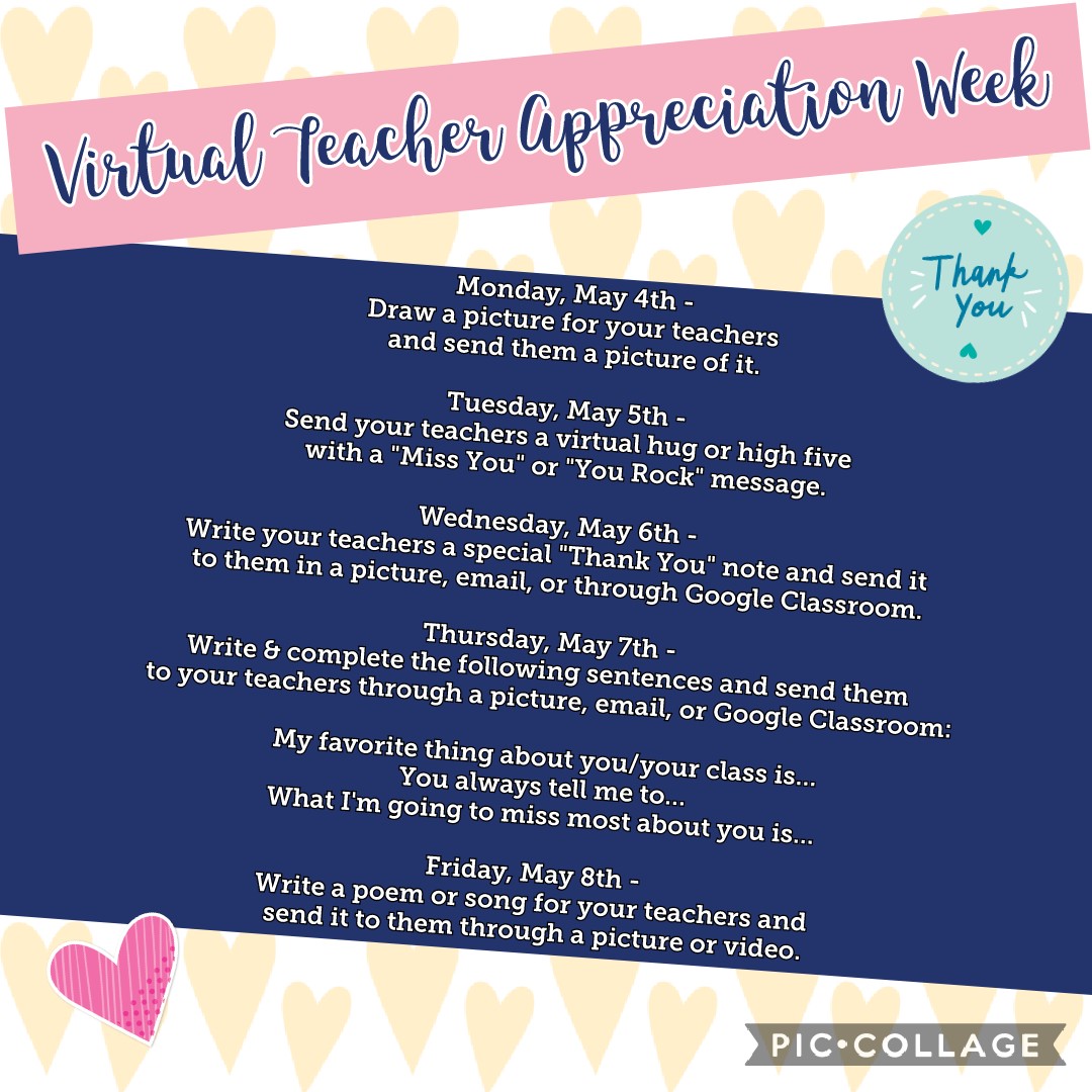 We hope you will show our classroom teachers, enhancement teachers, specialists, and teacher assistants your appreciation this week, even from a distance. We are blessed with a staff that is #betterthantheBESt. ❤️