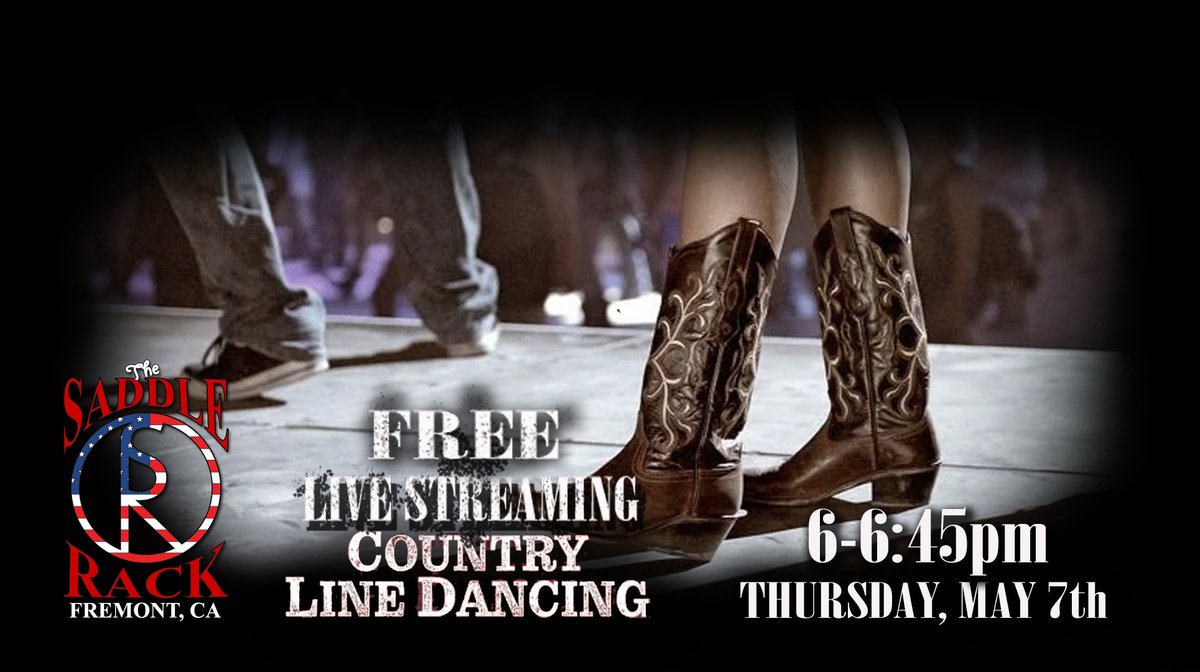 TheSaddleRack's tweet photo. Join us for our “Free Live Online Country Line Dance Class” this coming Thursday, May 7th on Facebook Live from 6:00pm-6:45pm. Dance Instructor Nanci will be doing a review of "Latin Lasso" and teaching a new dance "Half Past Tipsy" both to the music by the Rob Tracy Band. https://t.co/bPZAS6Hh47