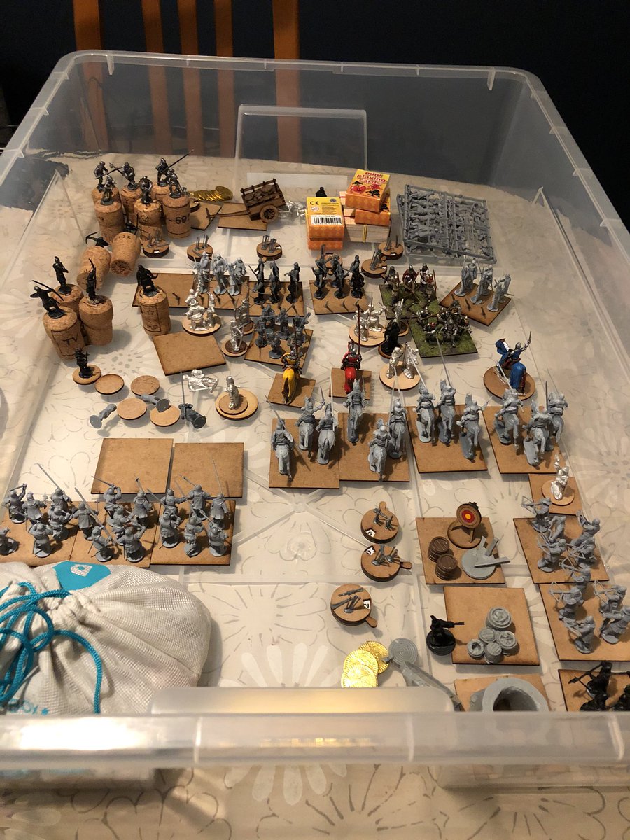 I always misjudge how long it takes to build all the models, but here’s the full set. Only two bases of men at arms still to go, and the command figures are ordered & on the way.