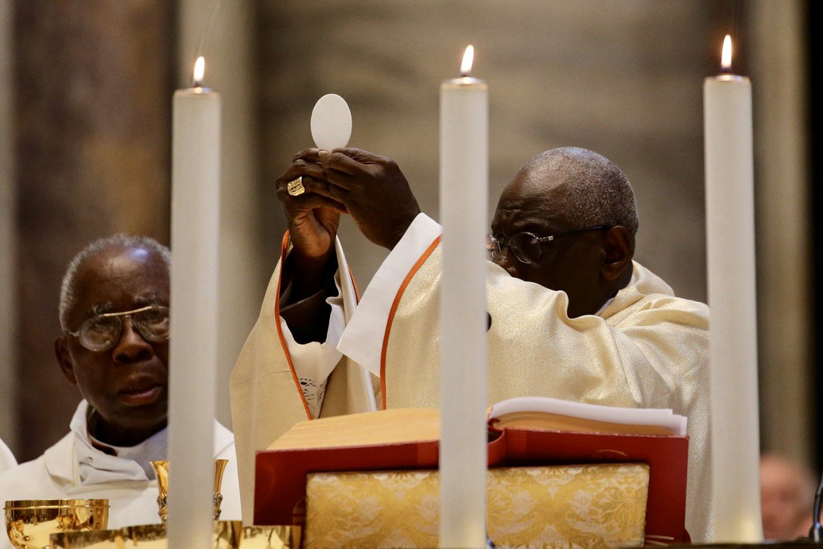 Card_R_Sarah's tweet photo. Nobody can prevent a priest from confessing and giving communion, nobody has the right to stop him. The sacrament must be respected. So even if it is not possible to attend Masses, the faithful can ask to be confessed and to receive Communion. +RS https://t.co/ZvwjSoTpuo