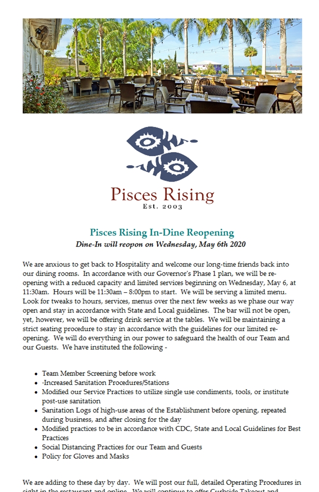 PiscesRising239's tweet photo. Dine-In Reopening this Wednesday! https://t.co/VfWBzbOhA4 https://t.co/dBwgJ5aJV1