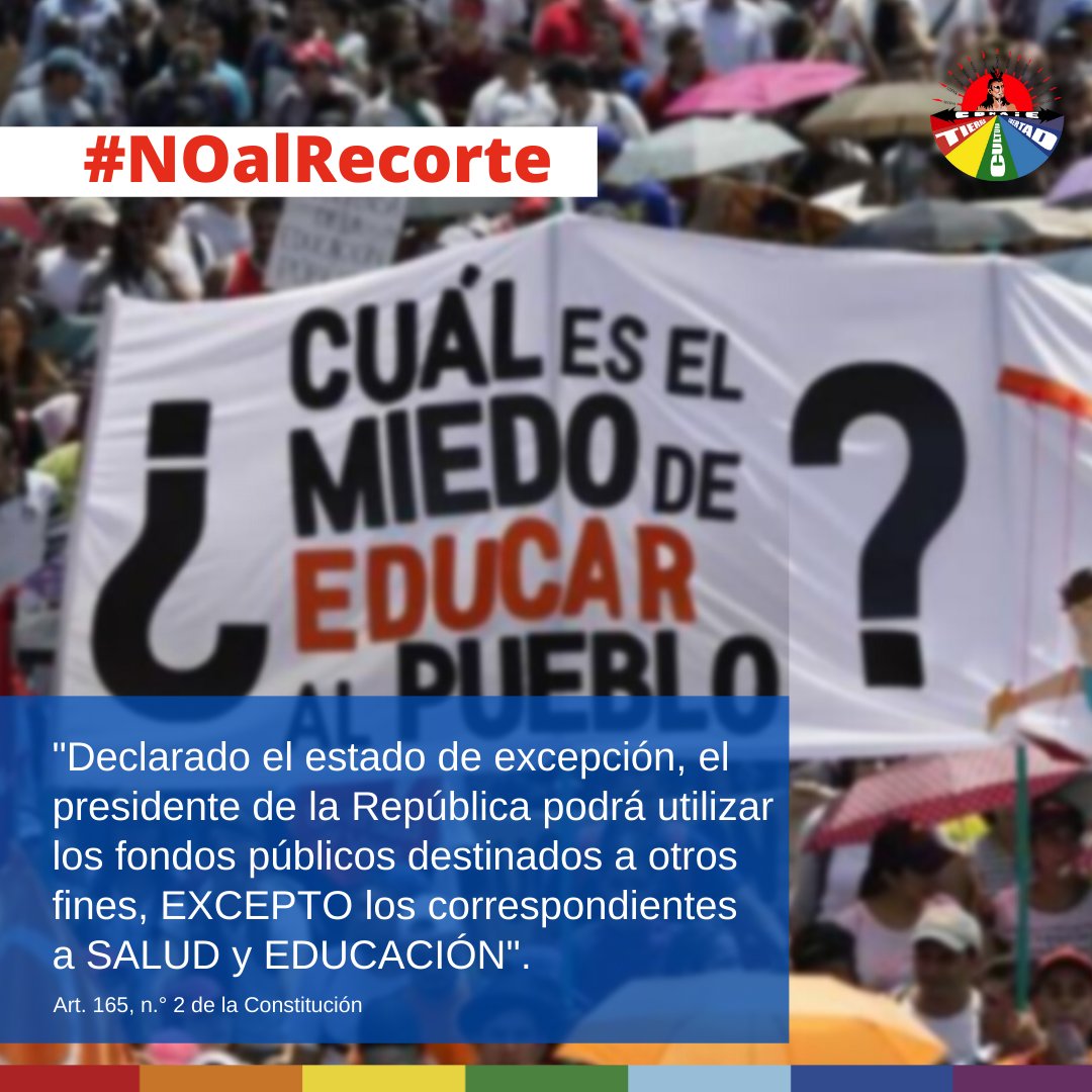 CONAIE_Ecuador's tweet photo. #NOalRecorte |"Declarado el estado de excepción, la presidenta o presidente de la República podrá utilizar los fondos públicos destinados a otros fines, EXCEPTO los correspondientes a SALUD y EDUCACIÓN".  (Art. 165, n.° 2 de la Constitución) @CorteConstEcu 

#HuelgaEducativaEc https://t.co/z2Q0jD6YaT