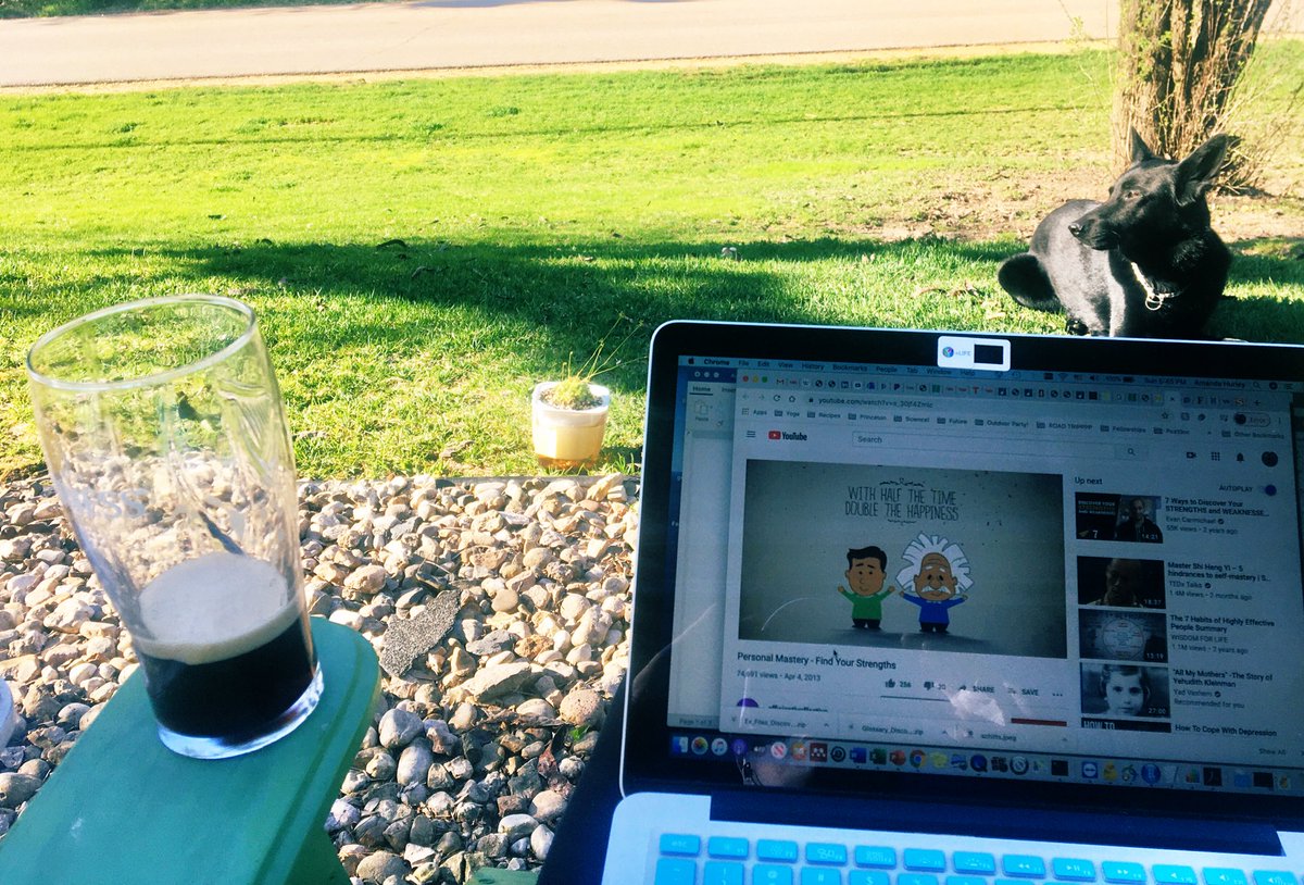 HurleyPhD's tweet photo. Doing some Personal Development May (official hashtag #PDMay) research with Dany Dog and a Guinness in the beautiful sunshine. #isthiswork? @CaSP_UWMadison https://t.co/mvMWScGmNl