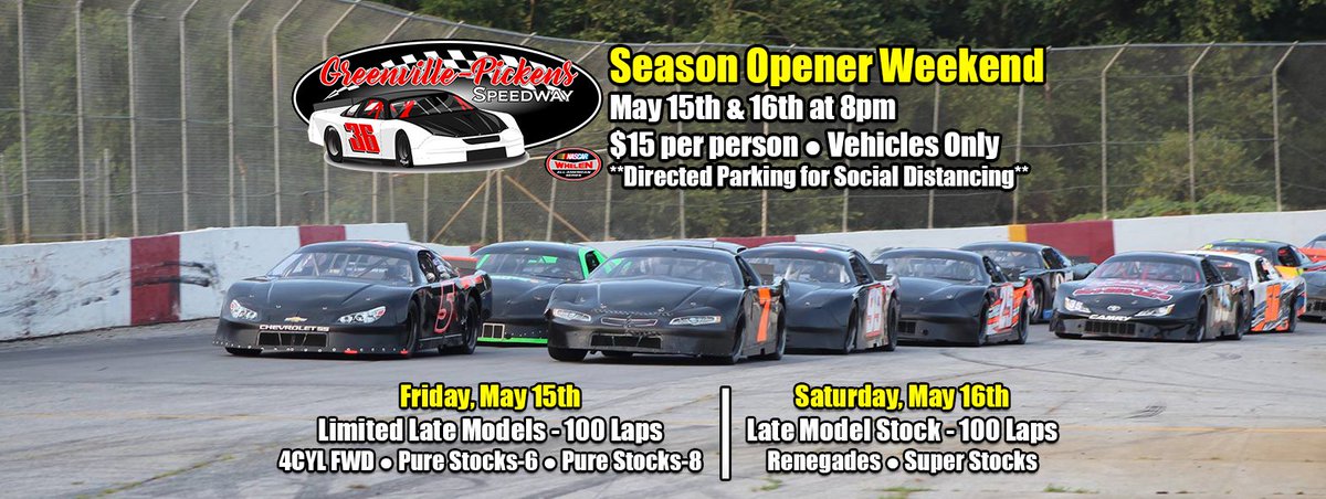 Let’s go racing at GPS! We will be returning with a double header for our Season Opener Weekend on May 15th &amp; 16th at 8PM. Vehicle only viewing on backstretch and select areas. Practice Social Distancing