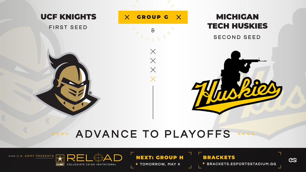 EsportsStadium's tweet image. The teams advancing to the @USArmy #ReloadInvitational Playoffs are: @EsportsatUCF and @EsportsatMTU! 

GGs, we will see everyone tomorrow for Group H matches 👋
