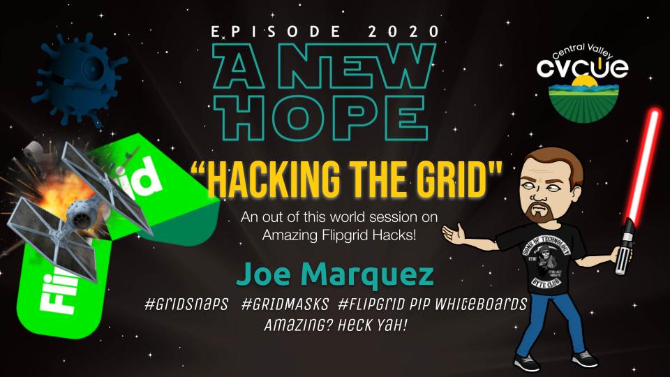 JoeMarquez70's tweet photo. Here is the recording of my Hacking The Grid - Session from #CVCUE 2020 https://t.co/Gd0D7wqMVw and the session #GoogleSlide deck https://t.co/A93Ht503A1 
Have fun hacking @Flipgrid! 
Those #Gridmasks are 🔥! 
#WeAreCUE #cvtechtalk #caedchat https://t.co/bzLP0xtI3X