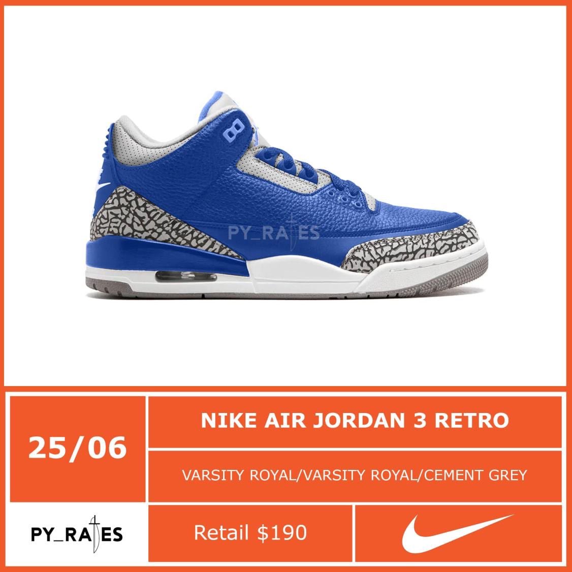 SAuthenticators's tweet photo. Air Jordan 3 Retro “Varsity Royal” headed our way on June 25th. 📸 via @py_rates_
#kickpics #nikesb
#nike #jordan #jumpman #airjordan #jordan1 #jordan3 #jordan11 #kicks #sneakers #shoes #sneakerhead #sneakerfiles #sneakernews #sneakerauthenticators #kobe #lastdance #royal https://t.co/ATJwtHQgVU
