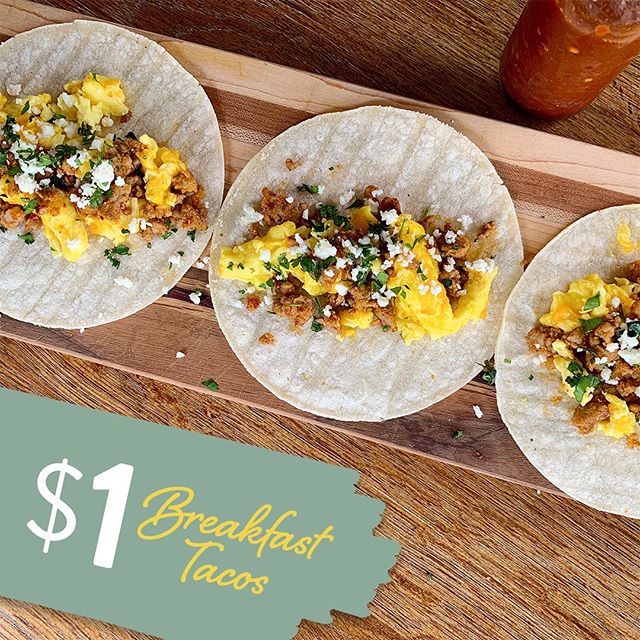 Spice up your week with $1 Breakfast Tacos for Cinco de Mayo! ALL WEEK, Monday - Friday. Chorizo, egg, cheese and cilantro, all wrapped up in a warm tortilla. Yea, only $1. That’s not a tpyo. *At participating locations.  #SunnyStreetCafe #cincodemayo