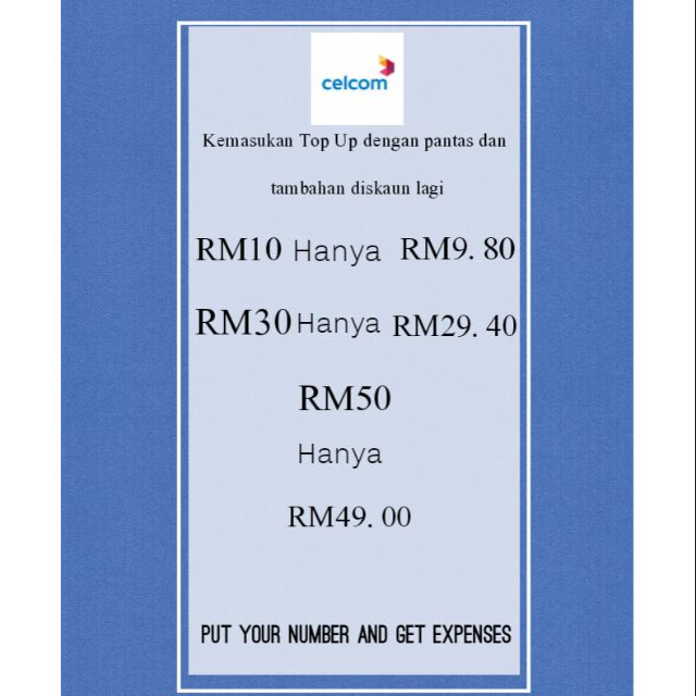 I'm selling Topup celcom Rm10, Rm30,  Rm50 for RM0.00. Get it on Shopee now! shopee.com.my/aqmarfarhan95/… #ShopeeMY