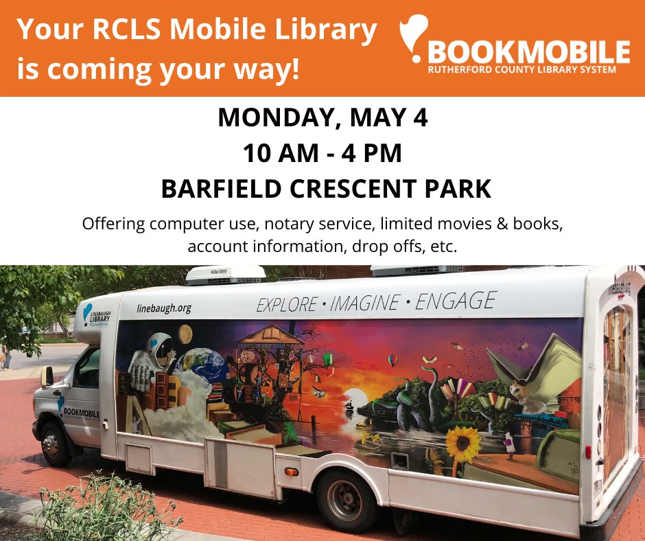rclstn's tweet photo. To help provide services during this difficult time, the #RCLS Bookmobile will be at different sites throughout the county this week to provide computer use, notary service, limited checkouts of materials and a place for you to return items. It also serves as a WiFi hotspot! https://t.co/9a9hGzPJT2