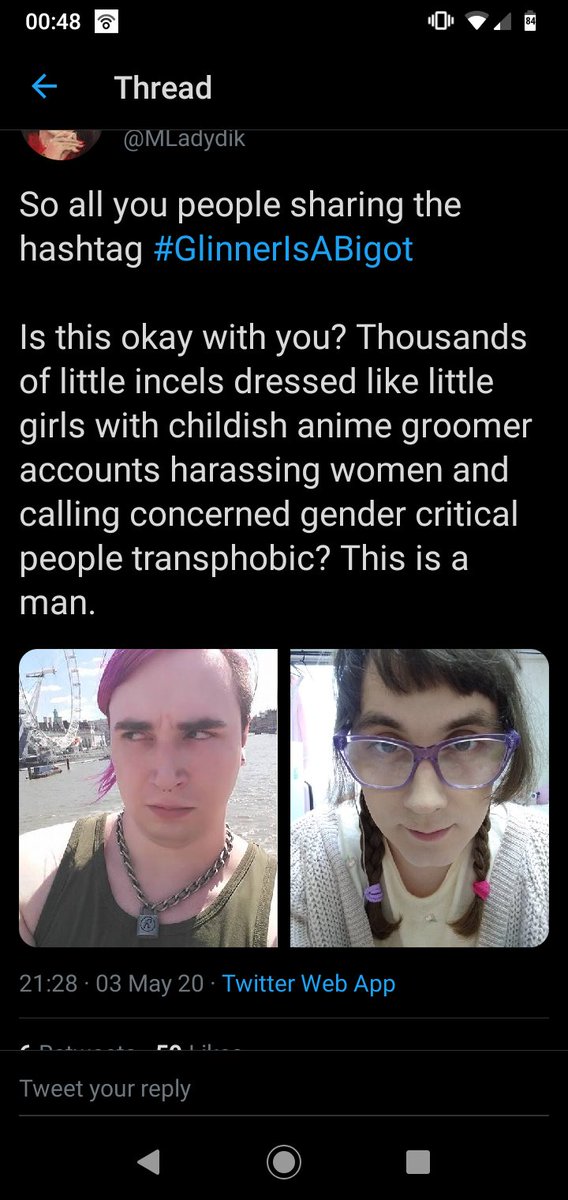 ChemyWords's tweet photo. There's many things I could talk about here. For one, they've posted a picture of *someone else entirely* for whatever reason. They've made up a bunch of proveably false shit about me too?
This is @MLadydik if you wanna report
#GlinnerIsABigot #BanGlinner https://t.co/OJc2YYdH6T