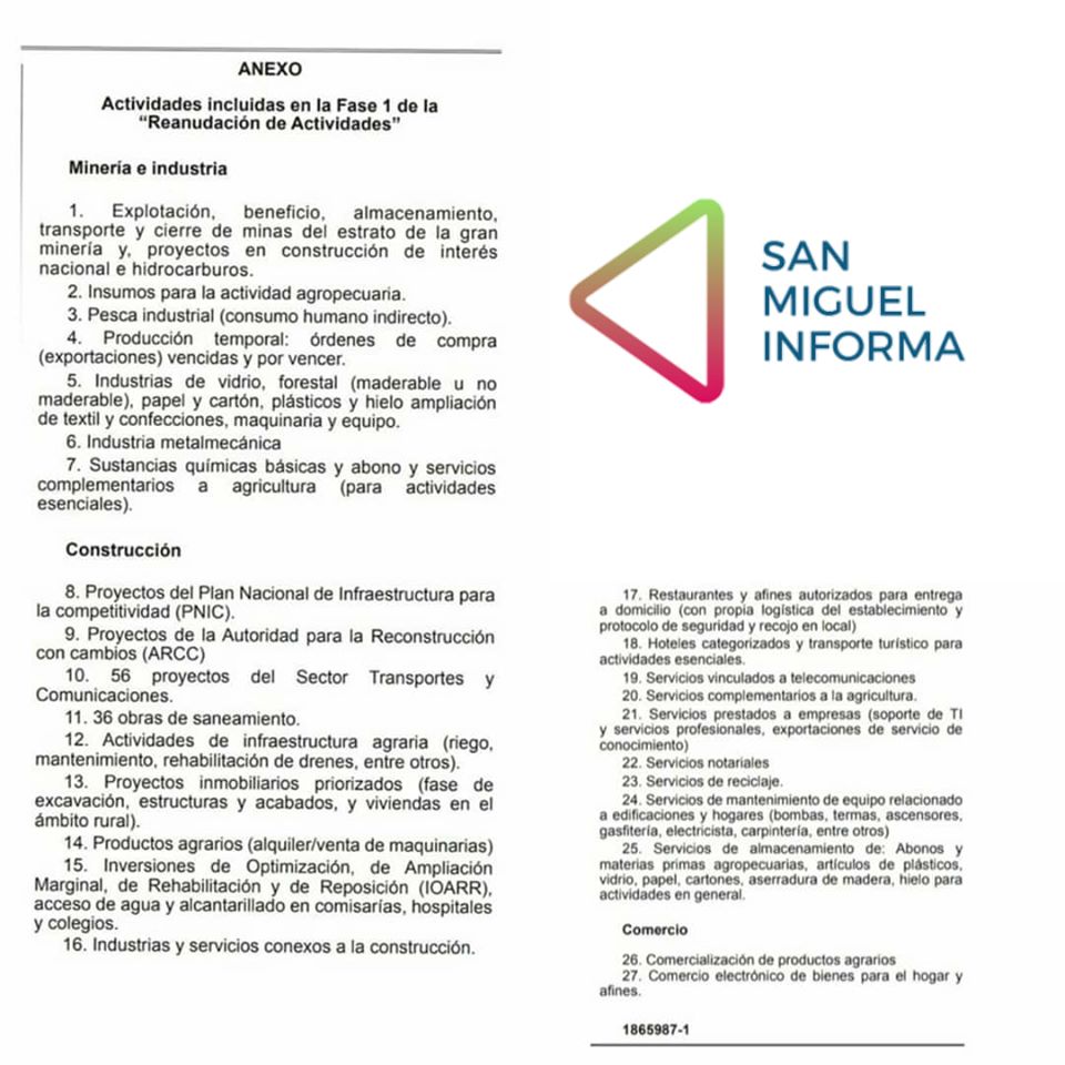 vecinos_miguel's tweet photo. REINICIO DE ACTIVIDADES ECONÓMICAS DESDE ESTE LUNES. https://t.co/DFEpd1COul