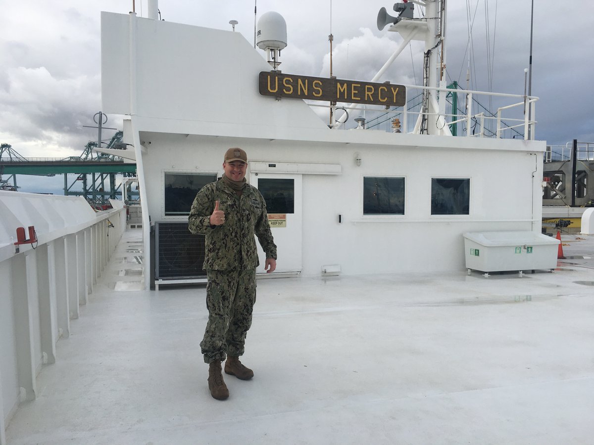 Gig 'em to LT Brian Curry '12 aboard the #USNSMercy, one of two hospital ships of its kind and currently deployed for #COVID19 relief in San Diego! 👍

Photo shared by Lauren Replogle '16, also aboard the USNS Mercy. #tamu