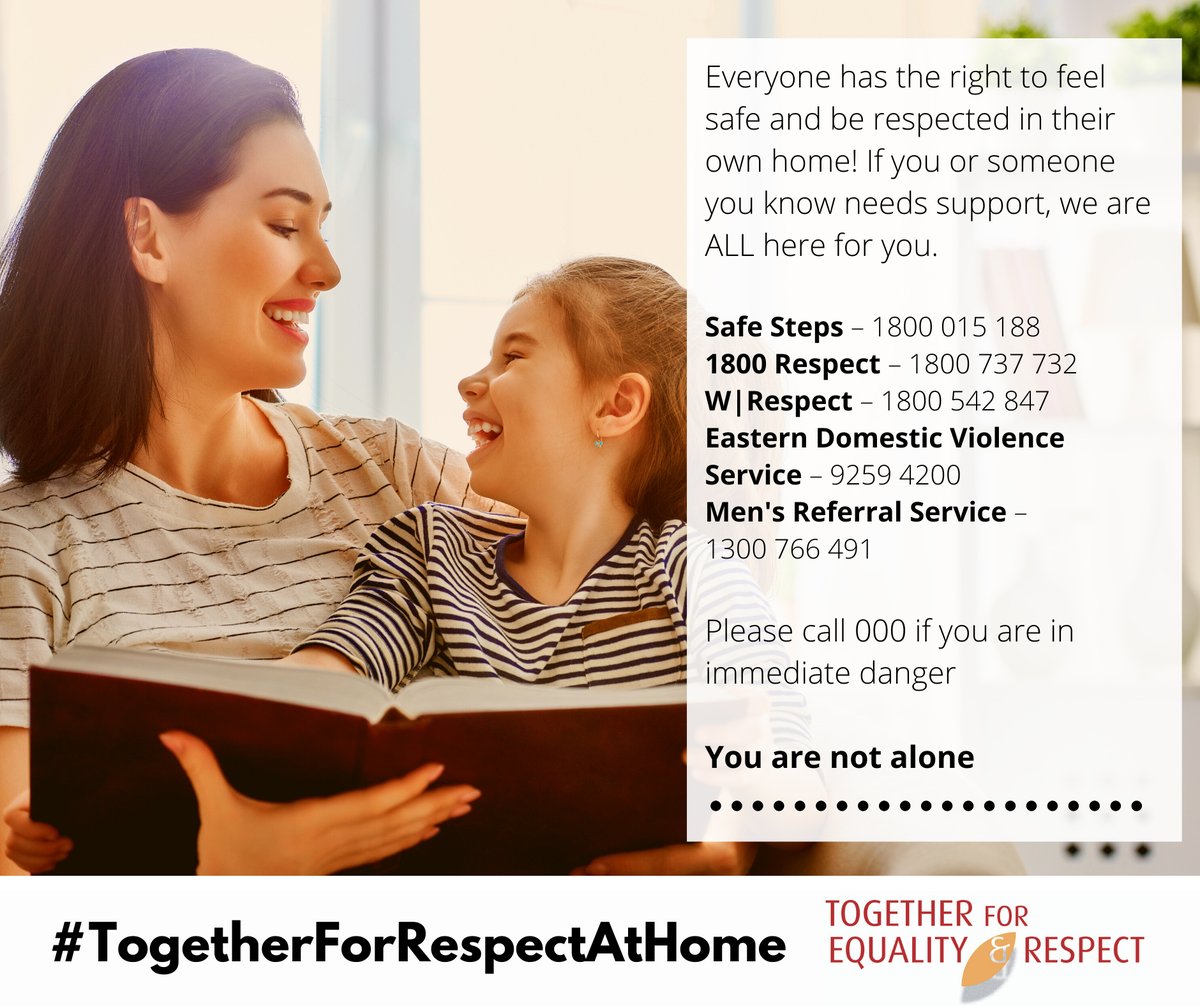 Everyone has the right to feel safe and be respected in their own home and live
free from family violence. If you or someone you know needs support, we are
here for you. #TogetherForRespectAtHome