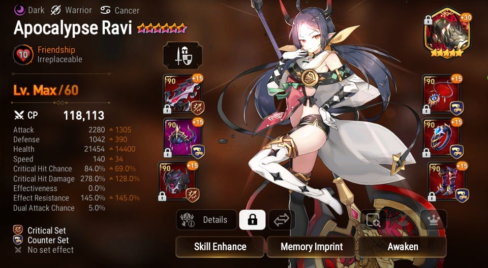 うめ のこ じろー エピックセブン勢 Sur Twitter エピックセブンredditにとんでもない闇ラヴィの人おってワロタ これが90装備の到達点なのか 新しい装備上限が開放されていくと 装備要求難易度が高いキャラ 闇ラヴィ チャールズ カイロン なんかは今後も伸び