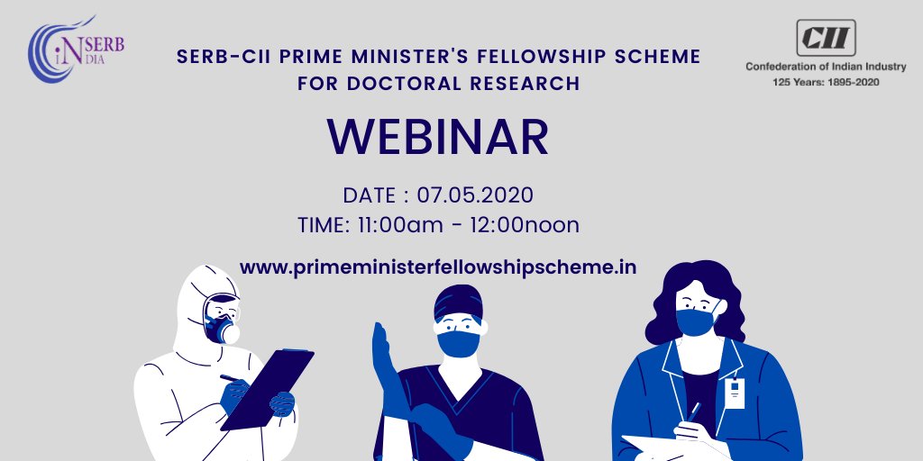 cii4education's tweet image. #Webinar on SERB-CII Prime Minister's Fellowship for Doctoral Research.
Registration Link⬇️
ciionline.webex.com/ciionline/onst…
#fellowship2020 #PhD #webinar #COVIDー19 #research #cii4education #industry #academia #Collaboration
