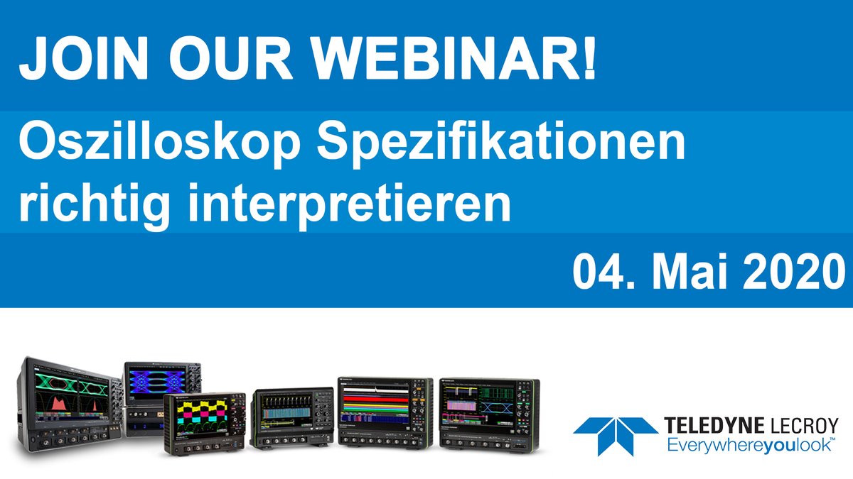 LeCroyEurope's tweet photo. Melden Sie sich noch schnell für unser heutiges, kostenloses live #Webinar an. Es behandelt die Spezifikationen eines Oszilloskopes und erklärt deren Bedeutung und richtige Interpretation. 
Mehr Infos + Anmeldung: https://t.co/10iKASIUcn
#Teledyne #LeCroy https://t.co/bvoixdAvUi