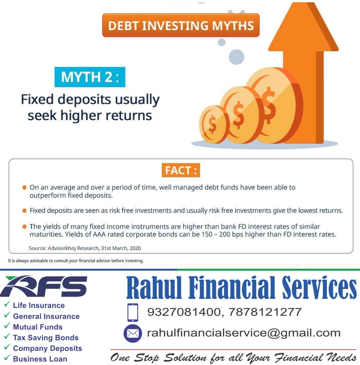 rahulrtaneja's tweet photo. Debt Investing Myths

#MutualFunds
#MutualFundsSahiHai
#RahulTaneja 
#RahulFinancialServices
#MythsandFacts 
#MythBusterSeries
#FinancialConsultant 
#FinancialCoach https://t.co/dV70kpIaMS