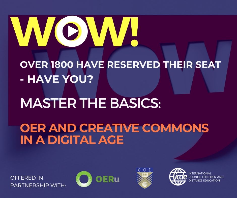 Over 1800 registrants have signed up for the free capacity building course, are you one of them? 

Sign up today using this link here, mautic.oeru.org/icde2020---lid…, the course begins on May 6th! <a href="/OERuniversitas/">OERu</a>, <a href="/COL4D/">COL</a>, <a href="/unescoiite/">UNESCO IITE</a>