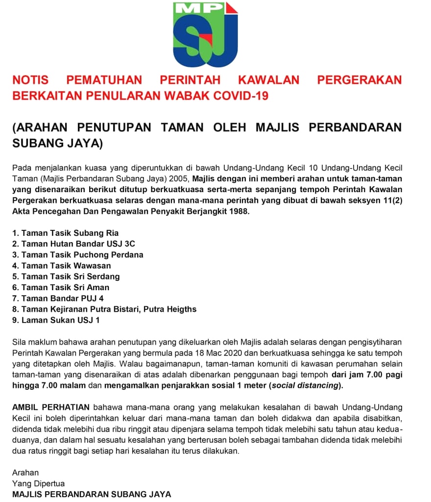 Yimster On Twitter Public Parks Are Still Closed With The Mpsj Jurisdiction Communal Parks In Your Taman Are Accessible But Only From 7am To 7pm Exercise Caution Safety And Distancing When Out