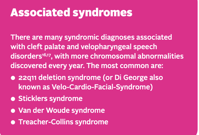 RCSLTpolicy's tweet photo. Other syndromes associated with #cleft lip & #palate are featured in our new factsheet, including DiGeorge syndrome, VCFS and 22q11.2 deletion, Sticklers syndrome, Van der Woude syndrome, Treacher-Collins syndrome. https://t.co/f48Pe8KprJ #BehindEverySmile #CleftSLT https://t.co/rR5B1mUk4Q