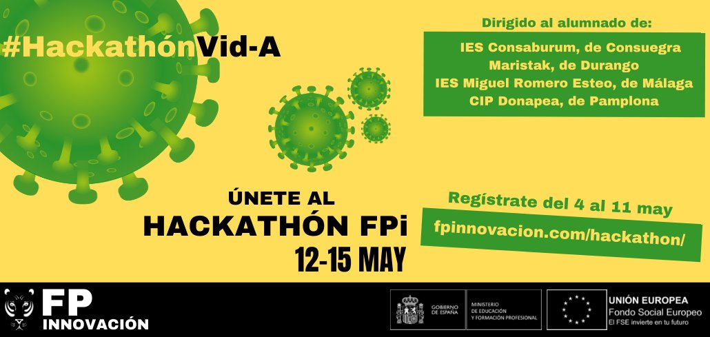 FPinnovacion's tweet photo. #Iniciativa #hackathónVIDA
¿Quieres aportar tu talento contra el virus? Te ofrecemos un apasionante reto de 3 intensos días para que des lo mejor de tí mismo. Nos encantaría contar con tu colaboración y además, puedes ganar interesantes premios!
► Web: https://t.co/OUZE2ABmWW https://t.co/7n4GurDBBo