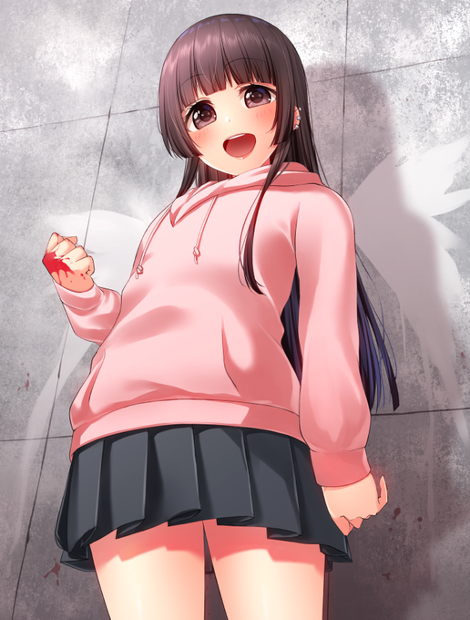 Skebのご依頼で描かせていただいた、クライアント様のオリキャラの子です～。可愛い子は手に赤い液体がついてても可愛いのよ☺️ 