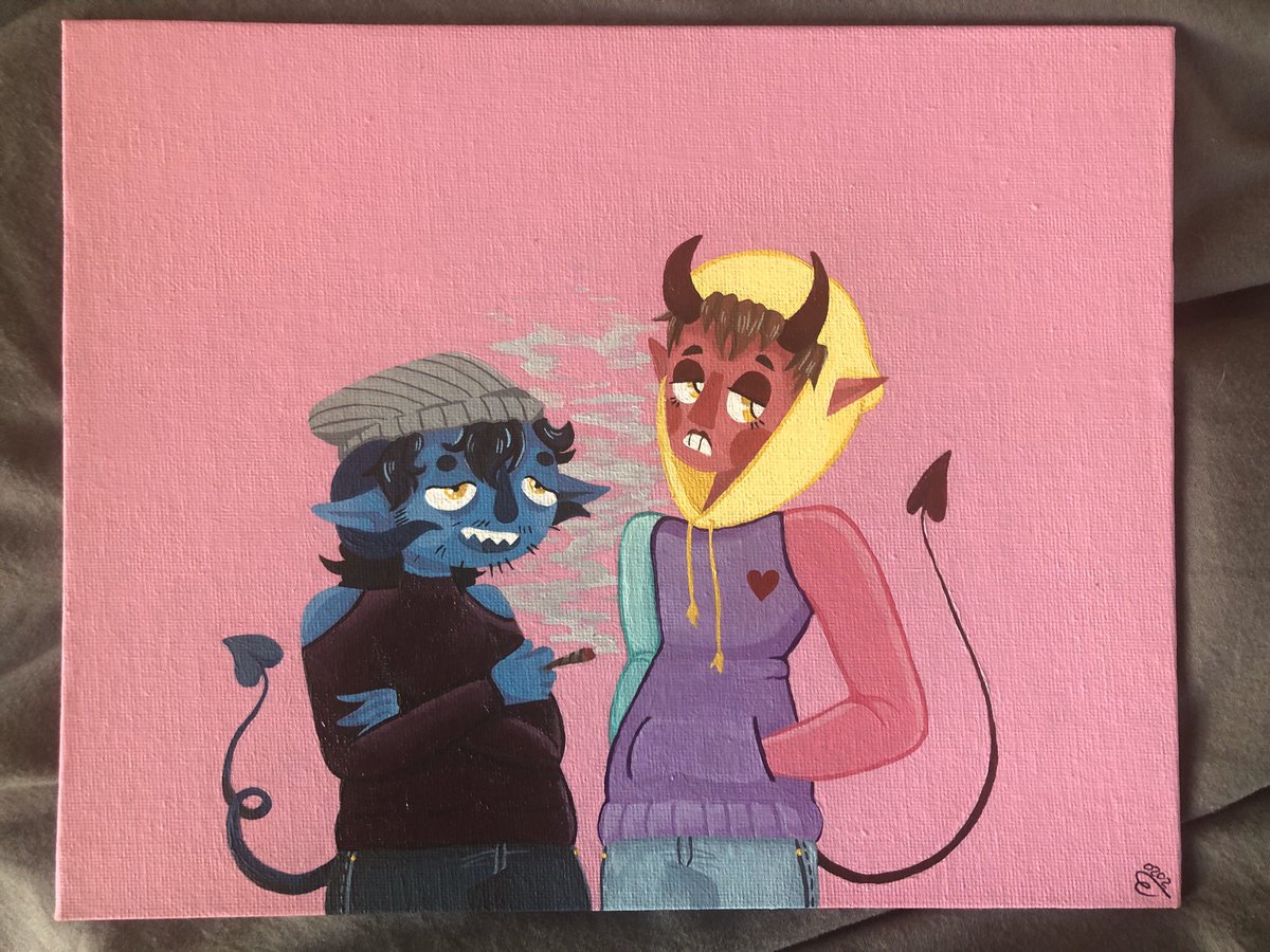 SpaceVixen1's tweet photo. My most recent #painting of @supermega @elirymagee @matthwatson I love listening to their podcast while I paint ✨ https://t.co/65A2iEw87e
