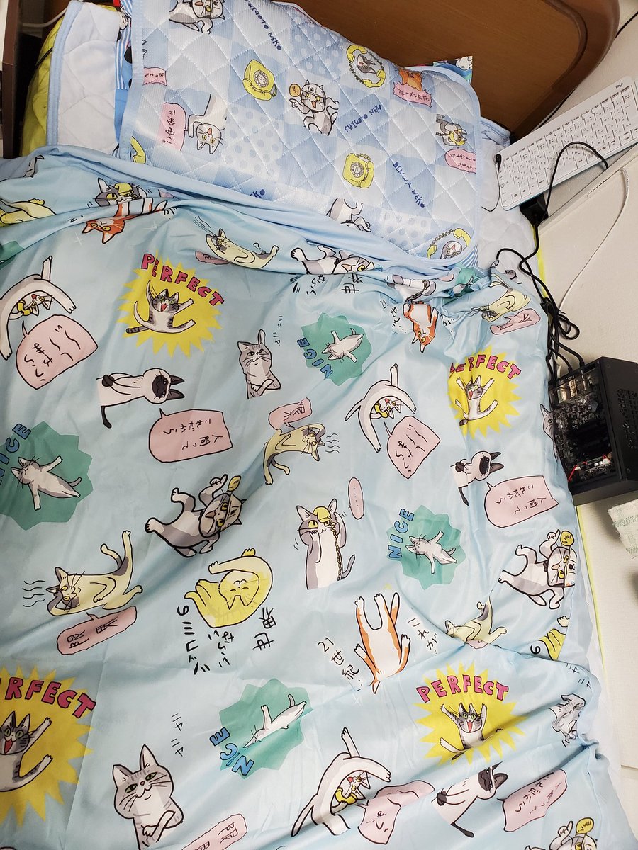 ナホン 親が仕事猫電話猫の布団カバー買ってきてくれたw