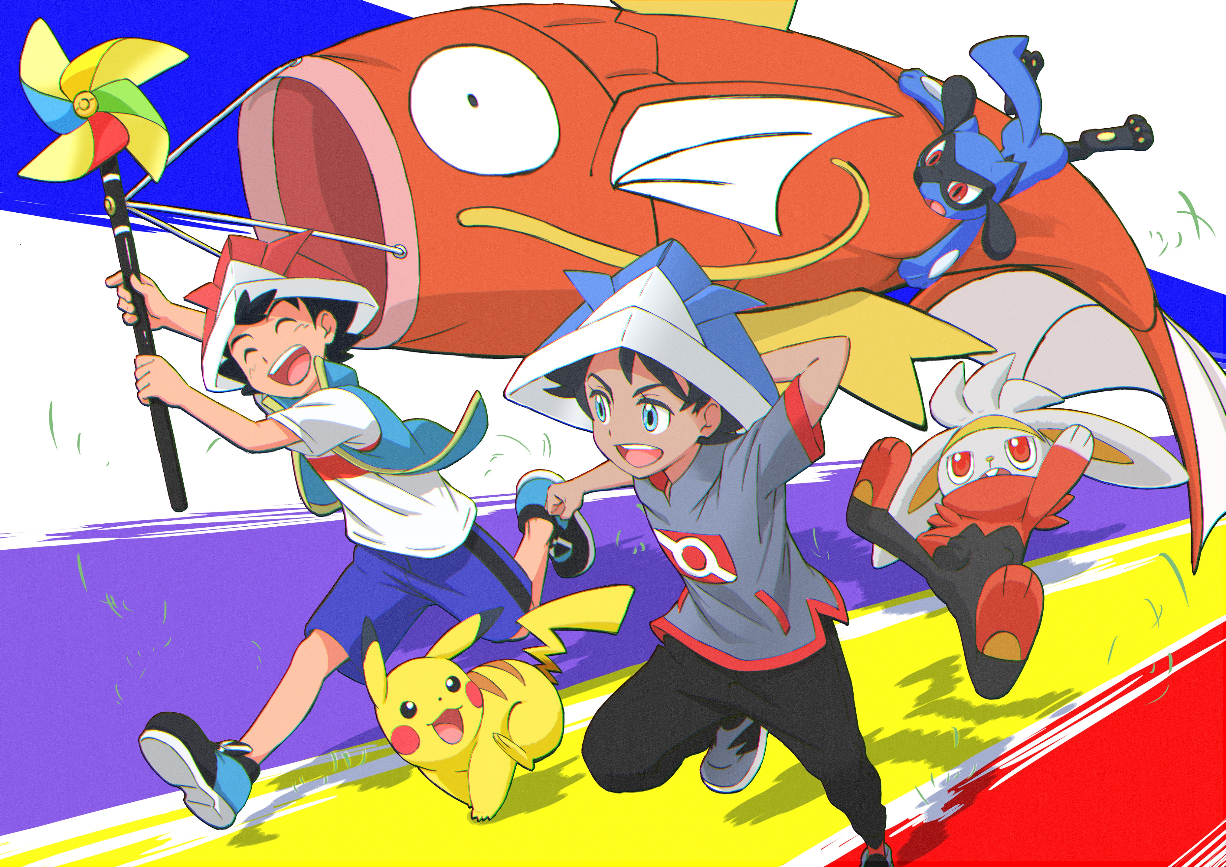 アニメ ポケットモンスター 公式 今日は こどもの日 子供も大人も みんな無邪気になれる日ですね こちらのイラストは 安田周平 さんに描いていただきました 端午の節句 サトシ ゴウ ピカチュウ ラビフット リオル アニポケ