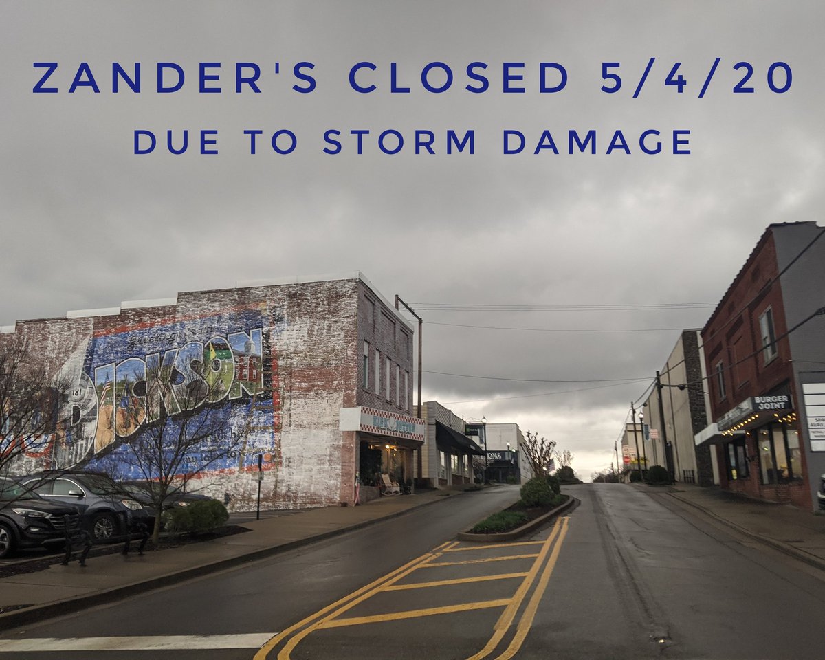 ZandersPizza's tweet photo. Due to storm damage Sunday night, Zander's will be closed on Monday, May 4th. 🥺 We will keep you posted! https://t.co/tKt3pTm7aD