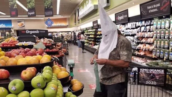Phil_Lewis_'s tweet photo. A man wearing a makeshift Ku Klux Klan hood was photographed shopping at a store in Santee, Calif. https://t.co/MrHX4lXUtK https://t.co/6SvOsgDp0M